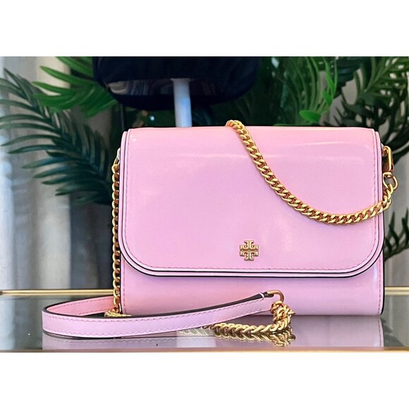TORY BURCH PINK PATENT LEATHER EMERSON SHOULDER BAG - Picture 1 of 10